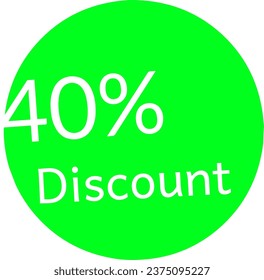 The 40 percent discount label in green and white is suitable for sales on a white background 