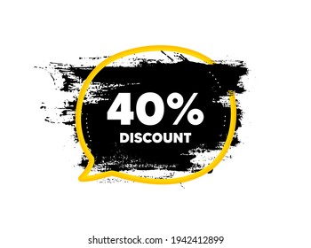 40 percent Discount. Paint brush stroke in speech bubble frame. Sale offer price sign. Special offer symbol. Paint brush ink splash banner. Discount badge shape. Grunge black watercolor banner. Vector