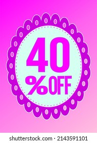 40 percent discount. -40. Pink and rose banner. Discount and offer board.