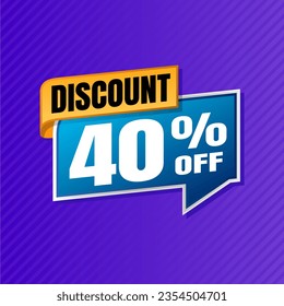 40 percent discount purple banner with blue floating balloon for offers and promotions sales.