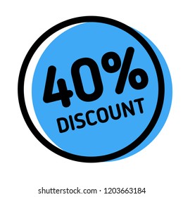 40 percent discount stamp on white background. Sign, label, sticker.
