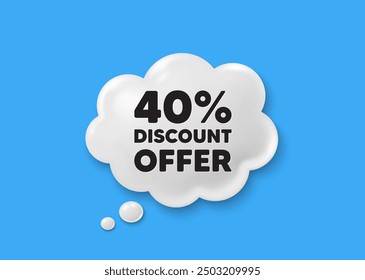 40 percent discount tag. Comic speech bubble 3d icon. Sale offer price sign. Special offer symbol. Discount chat offer. Speech bubble comic banner. Discount balloon. Vector