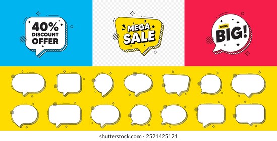 40 percent discount tag. Mega sale chat speech bubble. Sale offer price sign. Special offer symbol. Discount chat message. Think big speech bubble banner. Offer text balloon. Vector