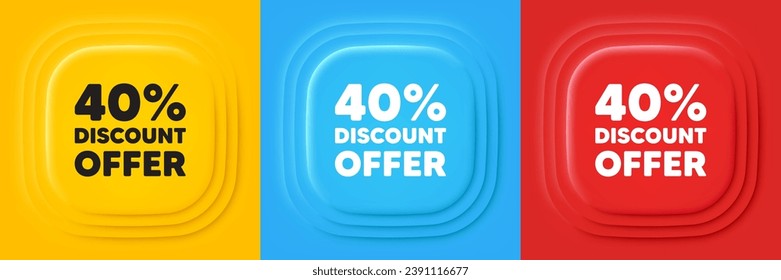 40 percent discount tag. Neumorphic offer banners. Sale offer price sign. Special offer symbol. Discount podium background. Product infographics. Vector