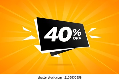 40 percent discount. Yellow banner with floating balloon for promotions.