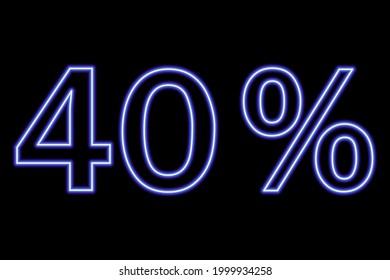 40 percent inscription on a black background. Blue line in neon style. Vector illustration
