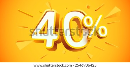 40 percent Off. 3d number 40. Sale banner. Vector illustration.