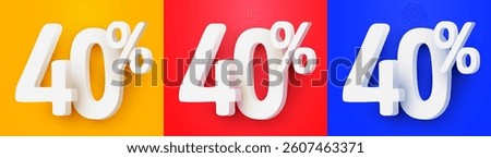 40 percent Off. 3d number 40. Sale banner. Vector illustration.