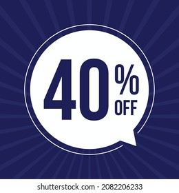 40 percent off. discount for big sales. White ballon on a blue background