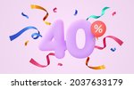40 percent Off. Discount creative composition. 3d sale symbol with decorative confetti. Sale banner and poster. Vector illustration.