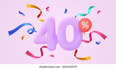 40 percent Off. Discount creative composition. 3d sale symbol with decorative confetti. Sale banner and poster. Vector illustration. - Shutterstock ID 2037633179