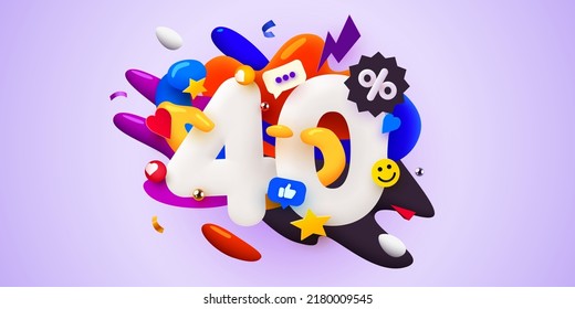 40 percent Off. Discount creative composition. 3d sale symbol with decorative objects. Sale banner and poster. Vector illustration.