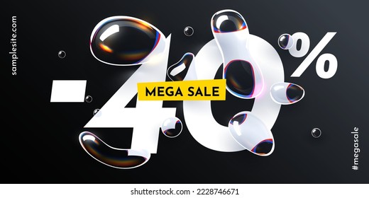 40 percent Off. Discount creative composition with water drops. Fresh Sale banner and poster. Vector illustration.