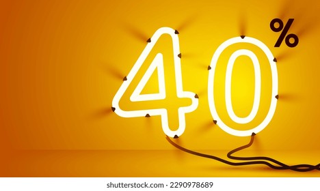 40% de descuento. Descubre la composición creativa. Mega venta o bonificación. Ilustración vectorial.