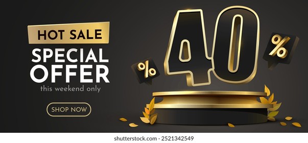 40 percent Off. Discount creative composition. Sale banner and poster. Vector illustration.