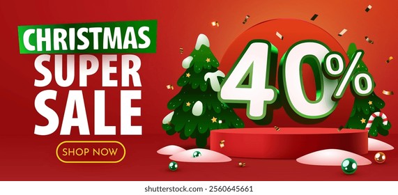 40 percent Off. Discount creative composition. Merry Christmas and Happy New Year. Sale banner and poster. Vector illustration.