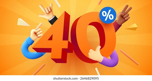 40% de desconto. Desconto composição criativa. Apresentação do produto, maquete, pódio. Banner e cartaz de venda. Ilustração vetorial.
