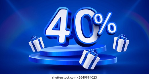 40% de desconto. Desconto composição criativa, maquete com pódio e presente caixas pódio. Banner e cartaz de venda. Vetor