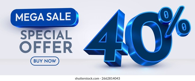 40 por ciento de descuento. Descuento en composición creativa. Mega Venta. Ilustración vectorial.
