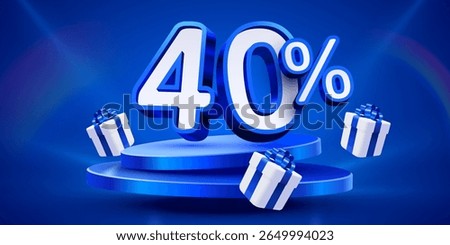 40 percent Off. Discount creative composition, mock up with podium and present boxes podium. Sale banner and poster. Vector