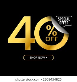 40 Percent Off Discount. Golden Numbers With Percent Sign And Unique Zeros In Black Background. Special Offer. Vector Illustration svg