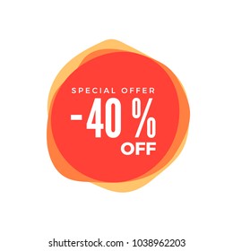 40 Percent Off Discount Sticker. Sale red tag Isolated on white background. Discount Offer Price Label. Vector Illustration