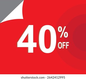 40% de desconto. Desconto para suas vendas. Vermelho e branco. 
