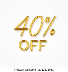 40 Percent Off Golden Realistic Text Stock Vector (Royalty Free