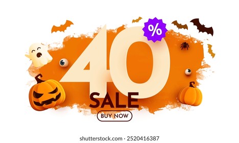 40% de desconto. Modelo de banner de venda de Halloween. Pódio e números com quantia de desconto. Oferta especial de outubro. Ilustração vetorial.