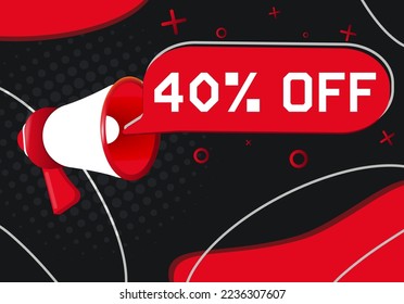 40 Percent Off. Hand Holding Megaphone With Speech Bubble