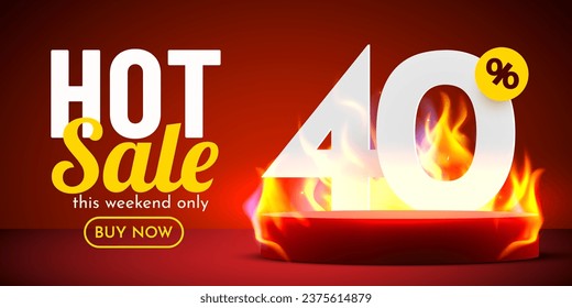 40 percent Off. Hot sale banner with burning numbers. Discount poster. Vector illustration