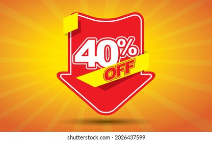 40 % Rabatt auf einen roten Pfeil und einen gelben Hintergrund.