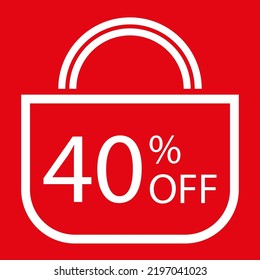 40 percent off. Red banner with shopping bag illustration. 