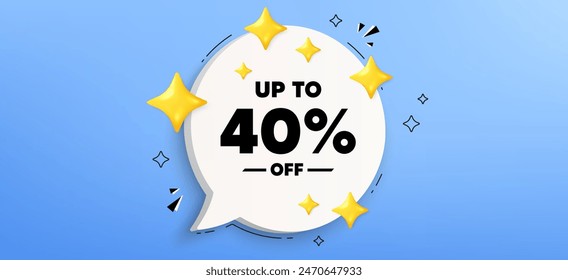 Up to 40 percent off sale. Chat speech bubble banner. Discount offer price sign. Special offer symbol. Save 40 percentages. Discount tag speech bubble message. Talk box infographics. Vector