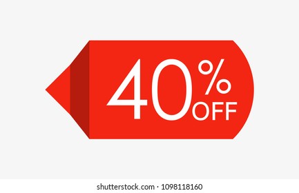 40 percent off. Sale and discount price tag, icon or sticker. Vector illustration.