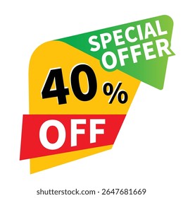 Até 40 por cento fora da venda, ícones de desconto promocional definido, sinal de preço de oferta de desconto, símbolo de oferta especial, salvar 40 por cento ícone de vetor
