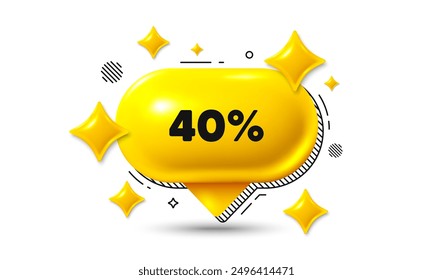 40 percent off sale tag. Chat speech bubble 3d icon. Discount offer price sign. Special offer symbol. Discount chat offer. Speech bubble banner. Text box balloon. Vector