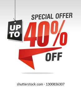 40 percent off special offer sale isolated red black grey origami speech bubble sticker icon