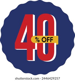 40 percent off text in red effect and white shadow. 40% off on sale 3d rendering illustration. Discount Number