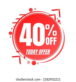 40% percent off (TODAY OFFER), red 3D icon design, with lots of super discount details. vector illustration