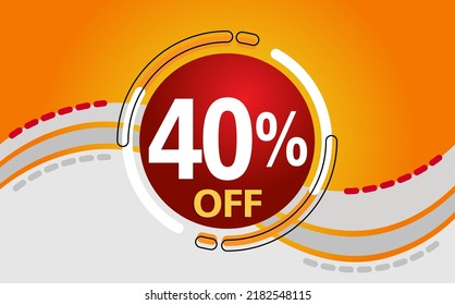 40 percent off. Yellow and gray banner with central tag for offers and promotions