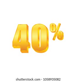 40 percent on white background, 3D gold isolated vector image