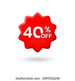 40 Percent Price Off Icon Or Label. 3d Sale Or Discount Badge Or Price Tag For Promo Design. Vector Illustration.