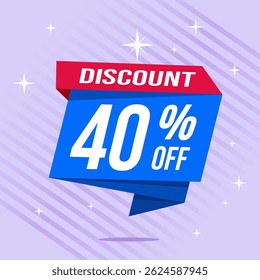 40 por cento de desconto promocional Banner design com balão azul e fundo roxo para vendas, ofertas e promoções de marketing
