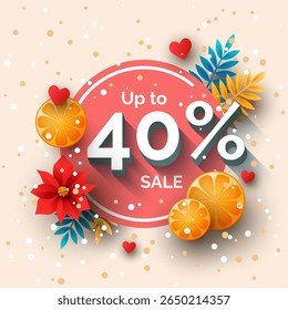 Até 40% de design de modelo de banner de venda. Ilustração de desconto de feriado vetorial