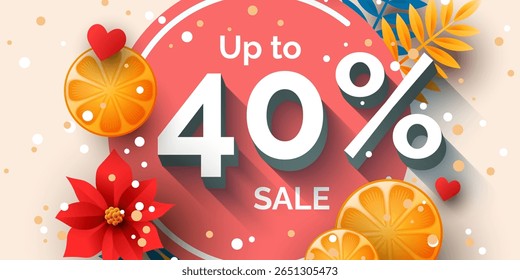 Até 40% de design de modelo de banner de venda. Ilustração de desconto de feriado vetorial