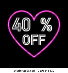 40 percent SALE glowing neon lamp sign. Vector illustration.