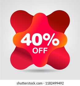 40 Percent Sale Offer Label. Discount Promo Icon. 40% OFF Price Drop. Vector Premium and Modern Sale Red Banner Design Template.