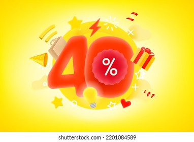40 percent shopping discount concept. 3d style cute vector illustration
