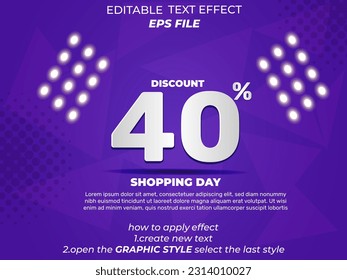 40 percent text effect, font editable, typography, 3d text. vector template
